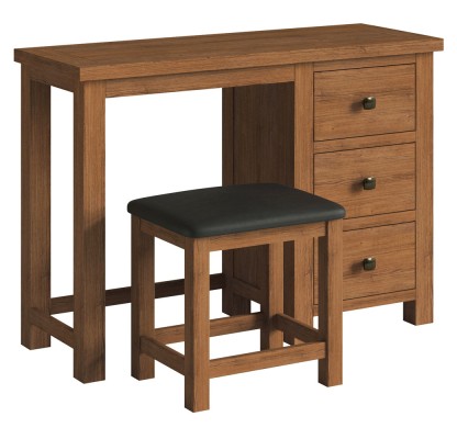 Dorset Rustic Oak Single Pedestal Dressing Table with Stool